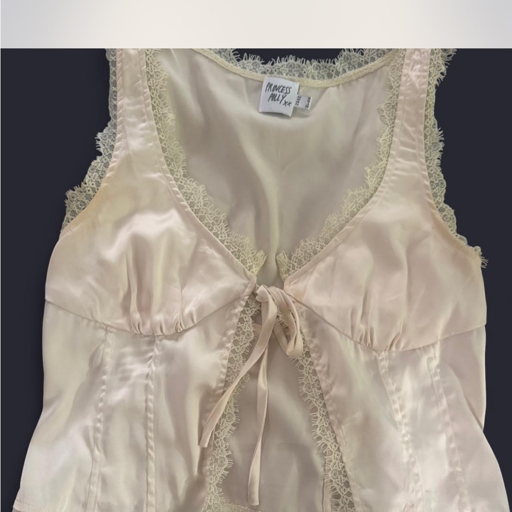 Princess Polly Ivory Satin Lace-Trim Tie-Front Chemise